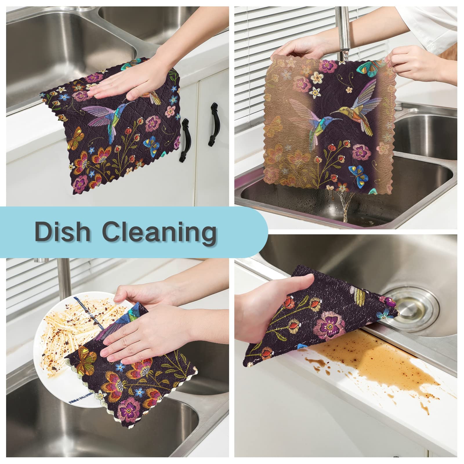 JSTEL Hummingbird Dish Towels for Drying Dishes,Hummingbird Kitchen Cloth Dish Towels Premium Dishcloths Super Absorbent Fast Drying