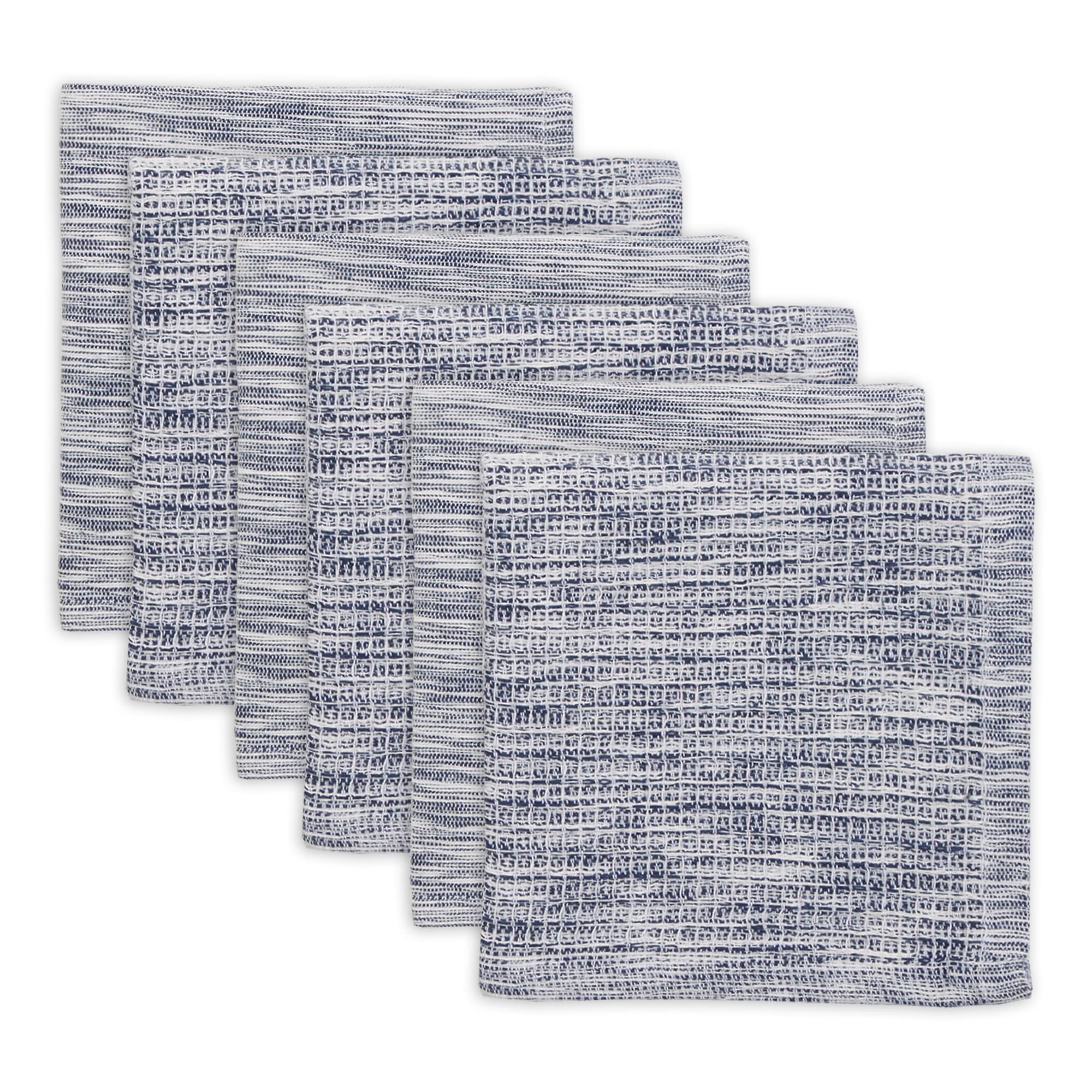 DII Recycled Cotton Kitchen Collection Absorbent Tonal Waffle, Navy, Dishcloth Set, 12x12, 6 Piece