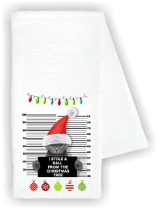 kitchen dish towel i stole a ball from the christmas tree cat pet funny cute kitchen decor drying cloth…100% cotton