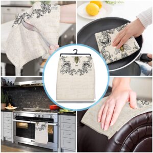 Kitchen Dish Towels 2 Pack-Super Absorbent Soft Microfiber,Sweet Honey Bees Crown Vintage Cleaning Dishcloth Hand Towels Tea Towels for Kitchen Bathroom Bar