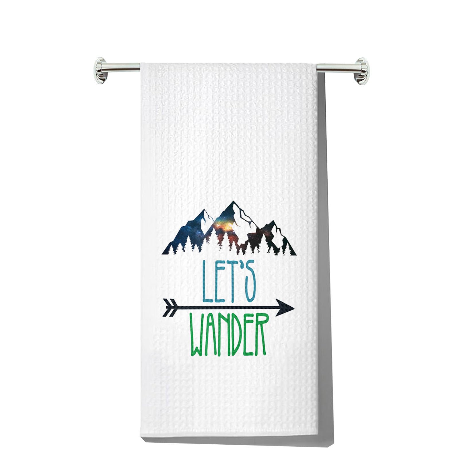 LEVLO Camping Kitchen Towel Camping Life Gift Let's Wander Camper Tea Towels Housewarming Gift Waffle Weave Kitchen Decor Dish Towels (Let's Wander)