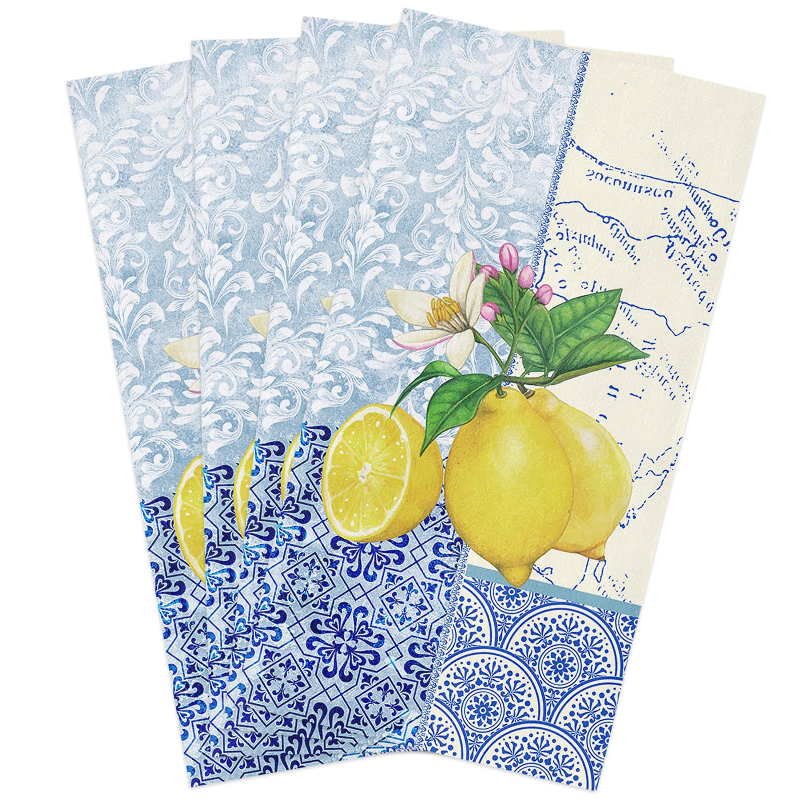 4 Pack Dish Towel for Kitchen,Absorbent Dishes Cloth Summer Farmhouse Yellow Lemons Soft Hand Towels for Home Cleaning Quick Drying Bathroom Cloths Terry Abstract Porcelain Tile