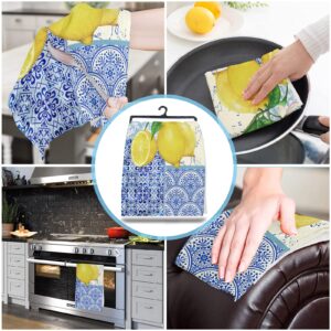 4 Pack Dish Towel for Kitchen,Absorbent Dishes Cloth Summer Farmhouse Yellow Lemons Soft Hand Towels for Home Cleaning Quick Drying Bathroom Cloths Terry Abstract Porcelain Tile