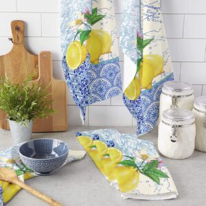 4 Pack Dish Towel for Kitchen,Absorbent Dishes Cloth Summer Farmhouse Yellow Lemons Soft Hand Towels for Home Cleaning Quick Drying Bathroom Cloths Terry Abstract Porcelain Tile