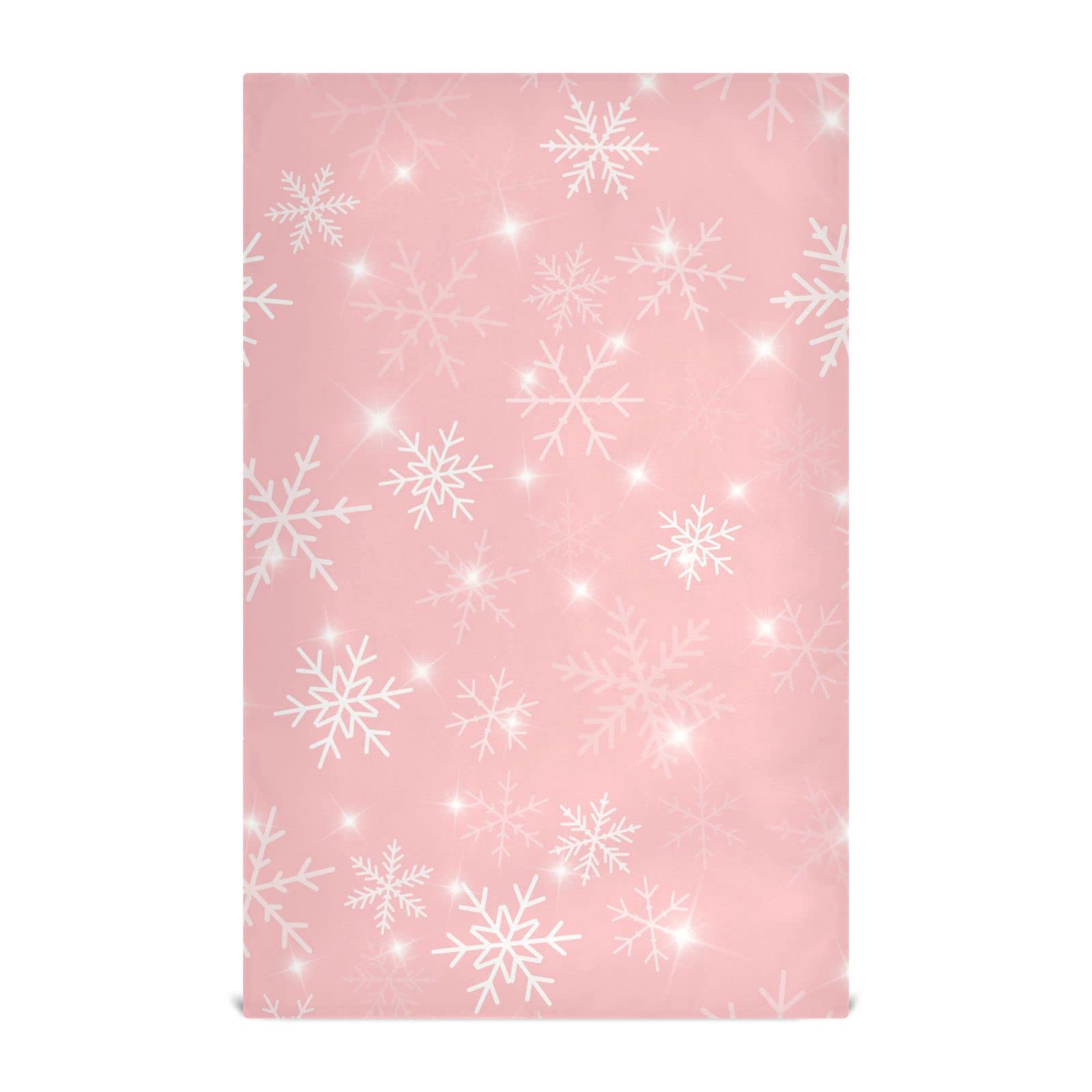 Exnundod Pink Kitchen Dish Towels Christmas Snowflakes Set of 4, Kitchen Towels Winter Themed Dish Cloth Reusable Cleaning Dishcloth Drying Wiping Decorative 18x28inch