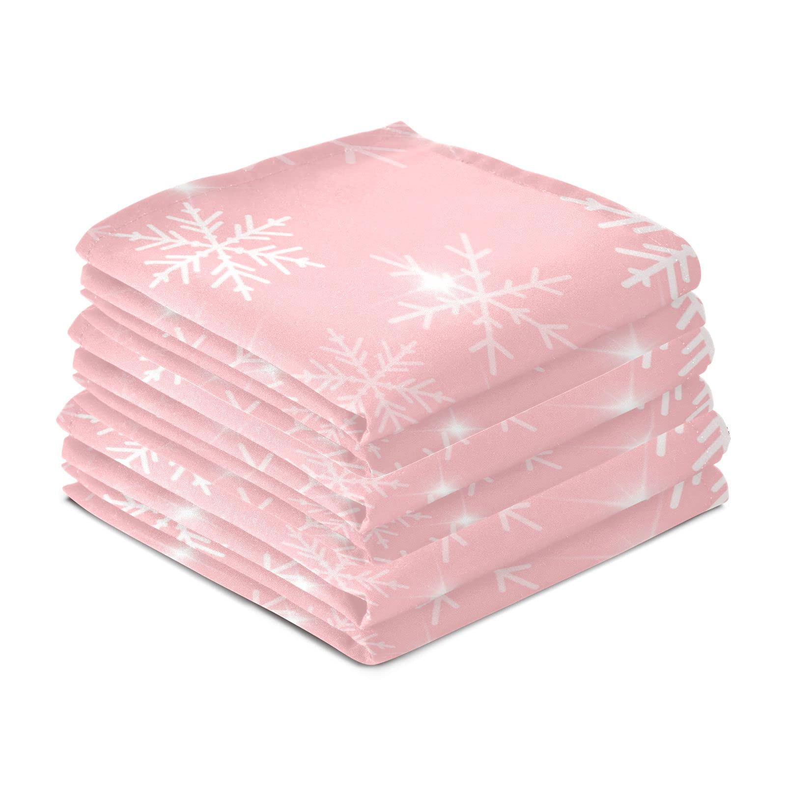 Exnundod Pink Kitchen Dish Towels Christmas Snowflakes Set of 4, Kitchen Towels Winter Themed Dish Cloth Reusable Cleaning Dishcloth Drying Wiping Decorative 18x28inch