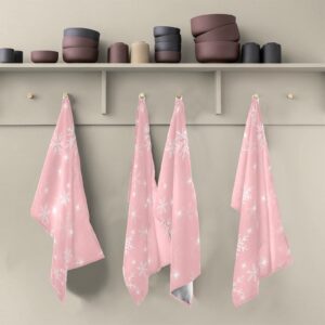 Exnundod Pink Kitchen Dish Towels Christmas Snowflakes Set of 4, Kitchen Towels Winter Themed Dish Cloth Reusable Cleaning Dishcloth Drying Wiping Decorative 18x28inch