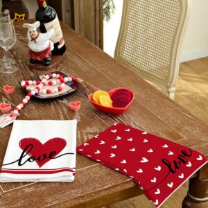 ARKENY Valentine Day Kitchen Towels Red Heart Dish Towels 18x26 Inch Ultra Absorbent Wedding Drying Cloth Love Sign Hand Towel for Valentine Decorations Set of 2