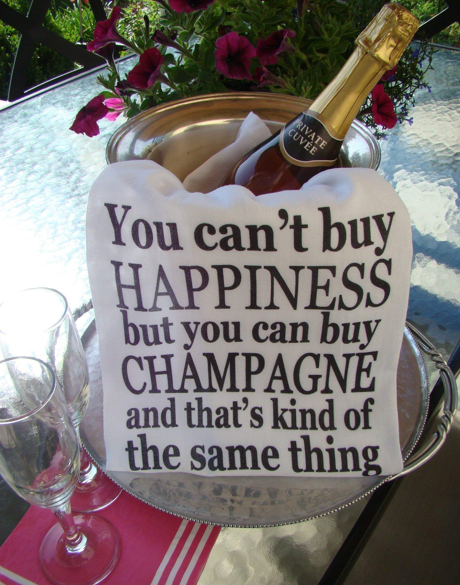 Champagne and Happiness handmade printed Kitchen flour sack towel