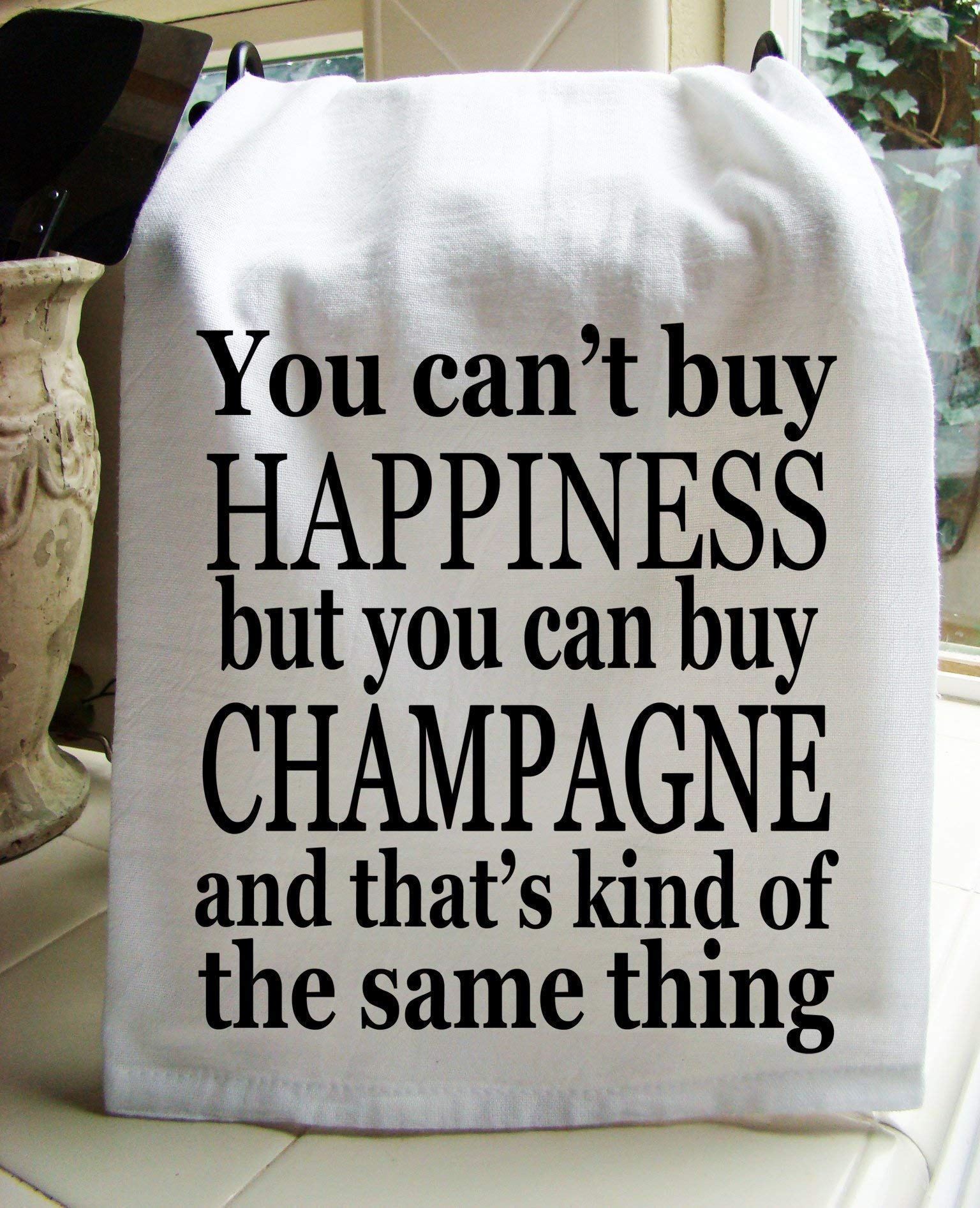 Champagne and Happiness handmade printed Kitchen flour sack towel