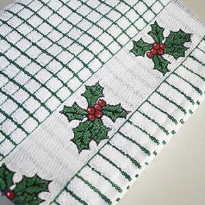 The Original Poli-dri Kitchen Towel from Samuel Lamont 100% Cotton (Holly Leaves)