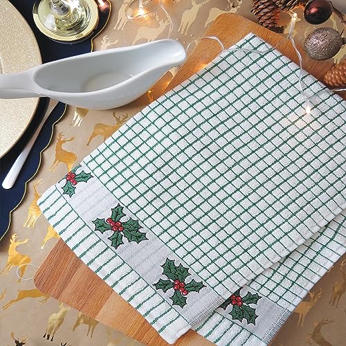 The Original Poli-dri Kitchen Towel from Samuel Lamont 100% Cotton (Holly Leaves)