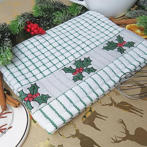 The Original Poli-dri Kitchen Towel from Samuel Lamont 100% Cotton (Holly Leaves)