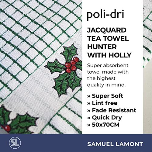 The Original Poli-dri Kitchen Towel from Samuel Lamont 100% Cotton (Holly Leaves)