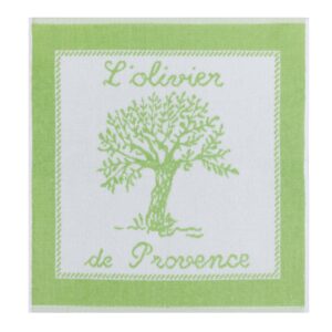 coucke french cotton square terry towel, olivier amande, 20-inches by 20-inches, green, white