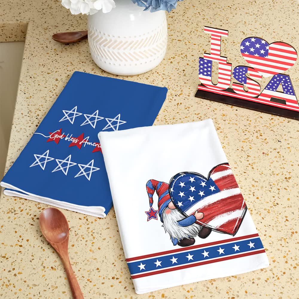 GEEORY Kitchen Towels for 4th of July Decorations Floral Home Sweet Home Patriotic Dish Towels 18x26 Inch Ultra Absorbent Bar Drying Cloth Hand Towel for Kitchen Bathroom Party Home Set of 2 GD090