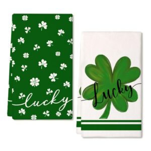 arkeny st patricks day white shamrock kitchen towels dish towels st. patrick's day decorations for home drying cloth lucky sign 18x26 inch stripe hand towel for cooking set of 2