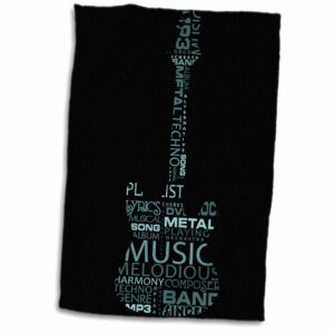 3d rose the word music shaped like a guitar in turquoise hand/sports towel, 15 x 22