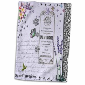 3d rose purple lavender vintage shabby chic floral collage-girly flowers butterfly and black swirls hand/sports towel, 15 x 22