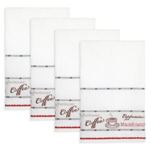 cackleberry home coffee mocha latte jacquard border terry kitchen towels 17 x 27 inches, set of 4