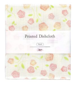 nawrap printed dishcloth, made in japan, 6 ply, soft, durable and absorbent, 13.5 x 16 in - rose design