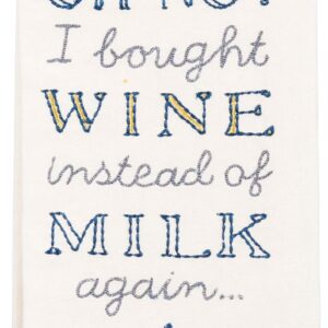 Primitives by Kathy Embroidered Dish Towel, 18 x 26-Inches, Wine Instead of Milk