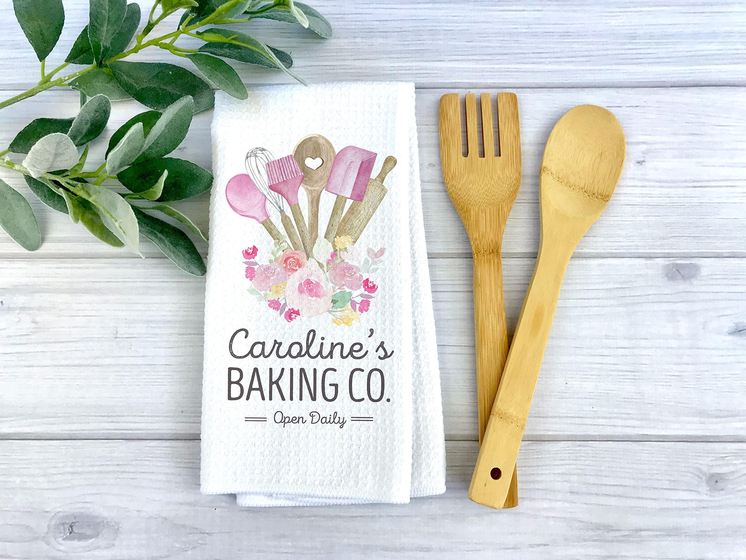 CANARY ROAD Custom Spatula Set Floral Dish Towel | Personalized Kitchen Towel | Housewarming Gift | Wedding Gift | Personalized Dish Towel | Hostess Gift | Couple Towel