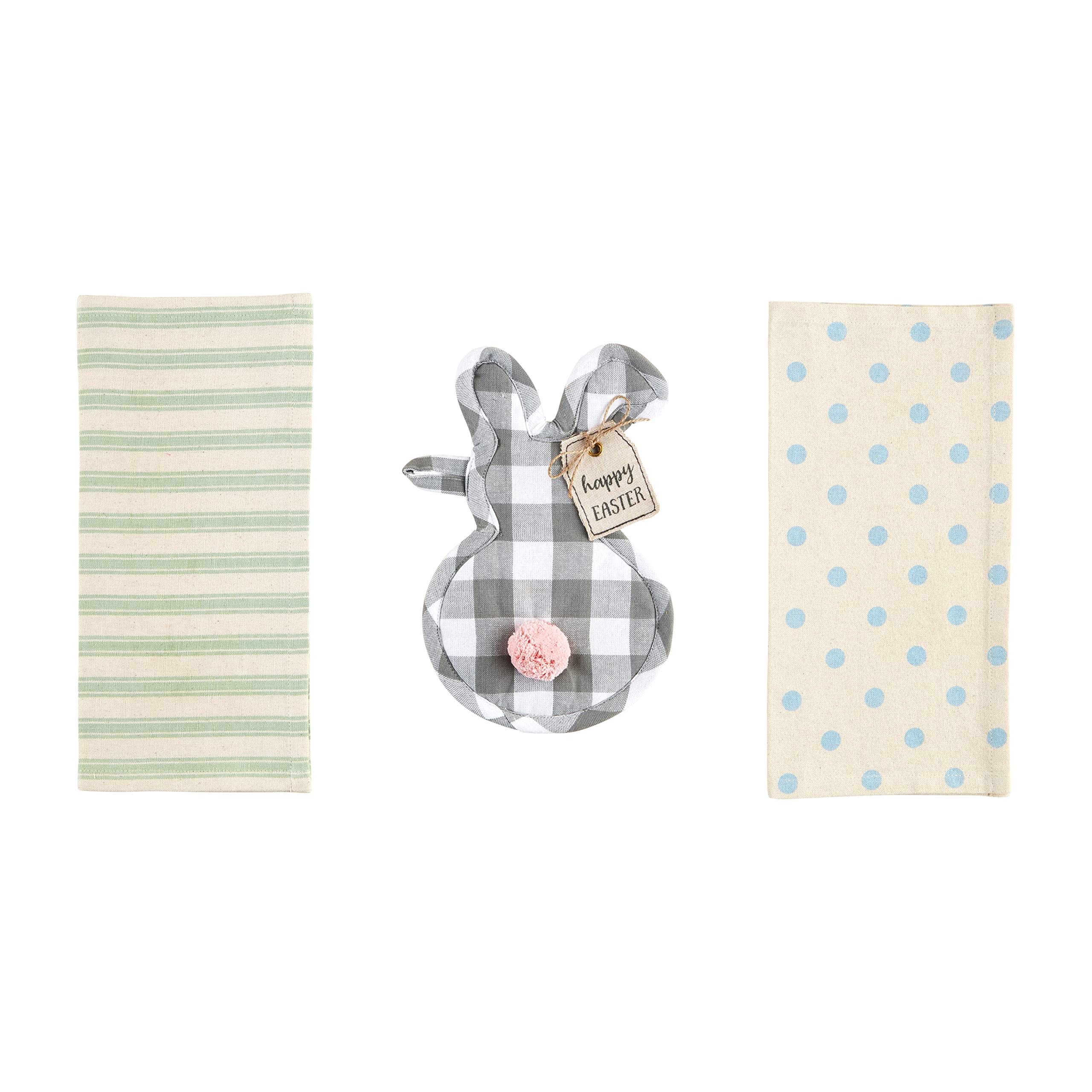 Mud Pie Bunny Pot Holder & Towel Set, Tail, Holder 9" x 6" | Towel 12" x 12"