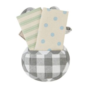 Mud Pie Bunny Pot Holder & Towel Set, Tail, Holder 9" x 6" | Towel 12" x 12"