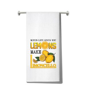 levlo funny lemon kitchen towel lemon lover gift when life gives you lemons tea towels housewarming gift waffle weave kitchen decor dish towels with sayings (gives you lemons)