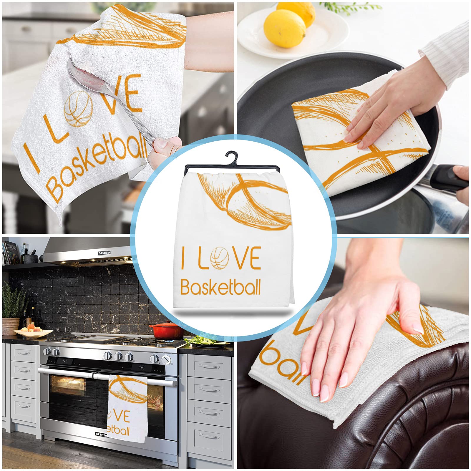 Kitchen Cloth Dish Towels Super Absorbent Dishtowels Strong Absorption Water and Remove Oil and Dust Dish Rags Nonstick Oil Washable Fast Drying Basketball 2 Pack 18" x 28"