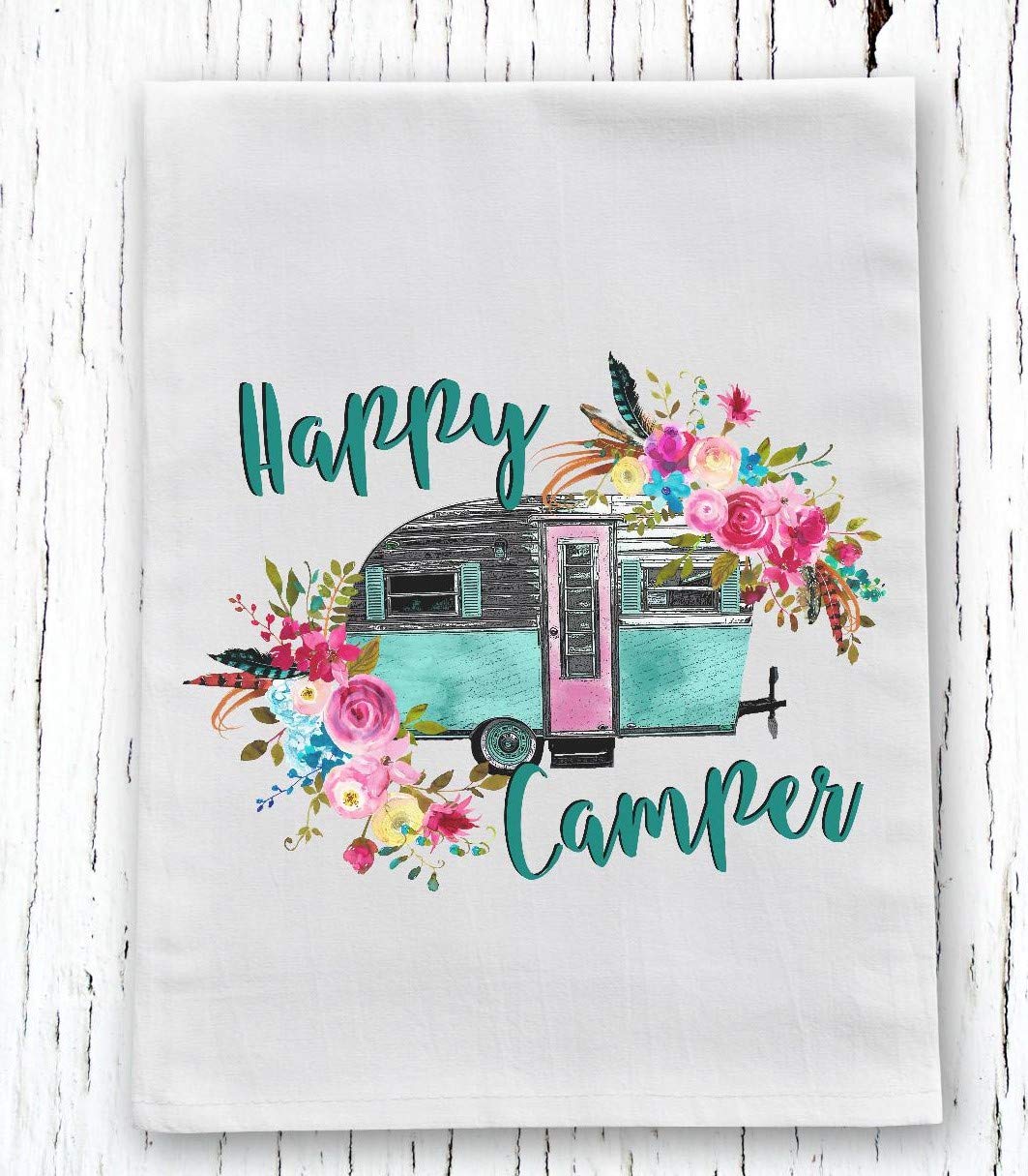 Kitchen Dish Towel - Happy Camper Flour Sack Towel - RV Dish Towel