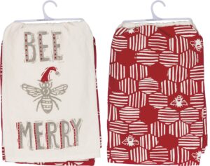 primitives by kathy christmas kitchen dish towel set, bee merry, small