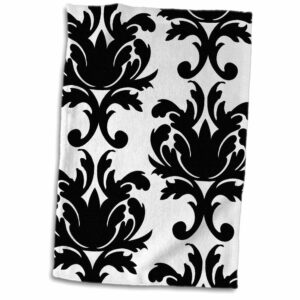 3d rose large elegant black and white damask pattern design hand/sports towel, 15 x 22