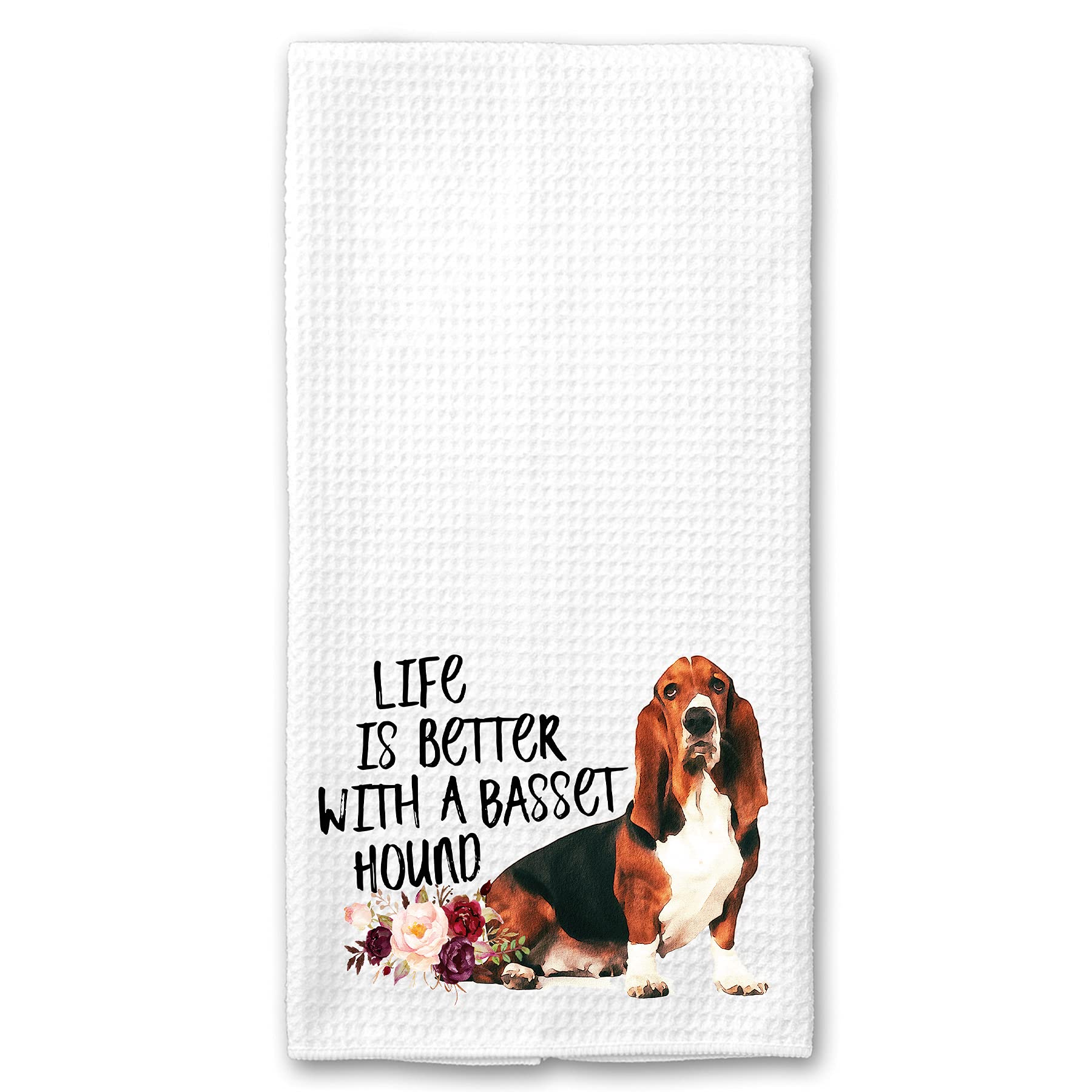 Life is Better with a Basset Hound Waffle Microfiber Kitchen Tea Bar Towel Gift for Animal Dog Lover