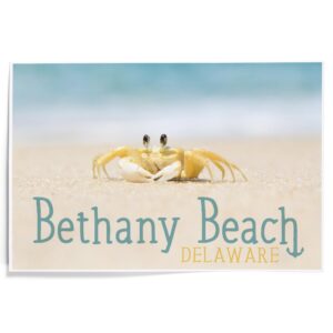 lantern press bethany beach, delaware, crab on beach (12x18 art print, travel poster wall decor)