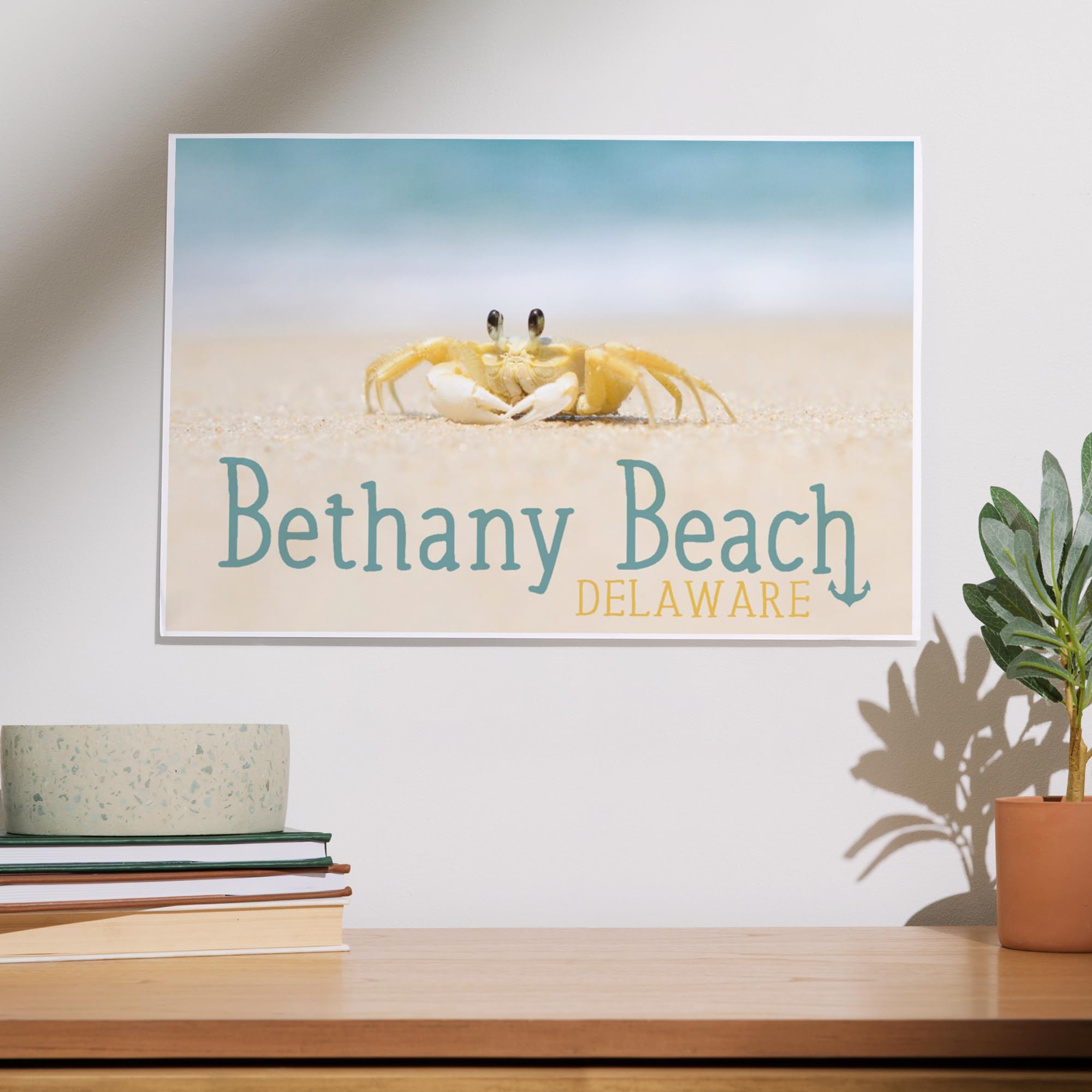 Lantern Press Bethany Beach, Delaware, Crab on Beach (12x18 Art Print, Travel Poster Wall Decor)