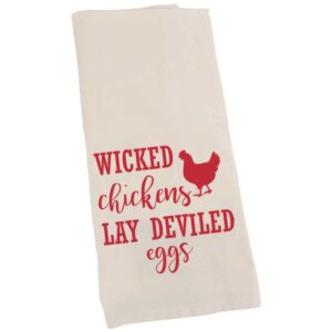 wicked chickens lay deviled eggs dish towel (red)