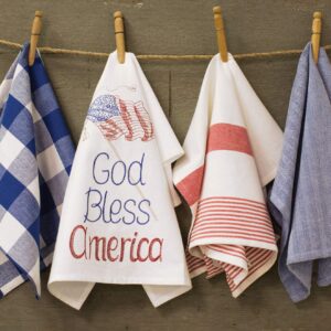 C&F Home God Bless America Flour Sack Kitchen Patriotic Red White Blue American Fourth of July Memorial Labor Day Towel Decor Decoration U.S.A. Independence Day Memorial Day Americana 18" x 27" White