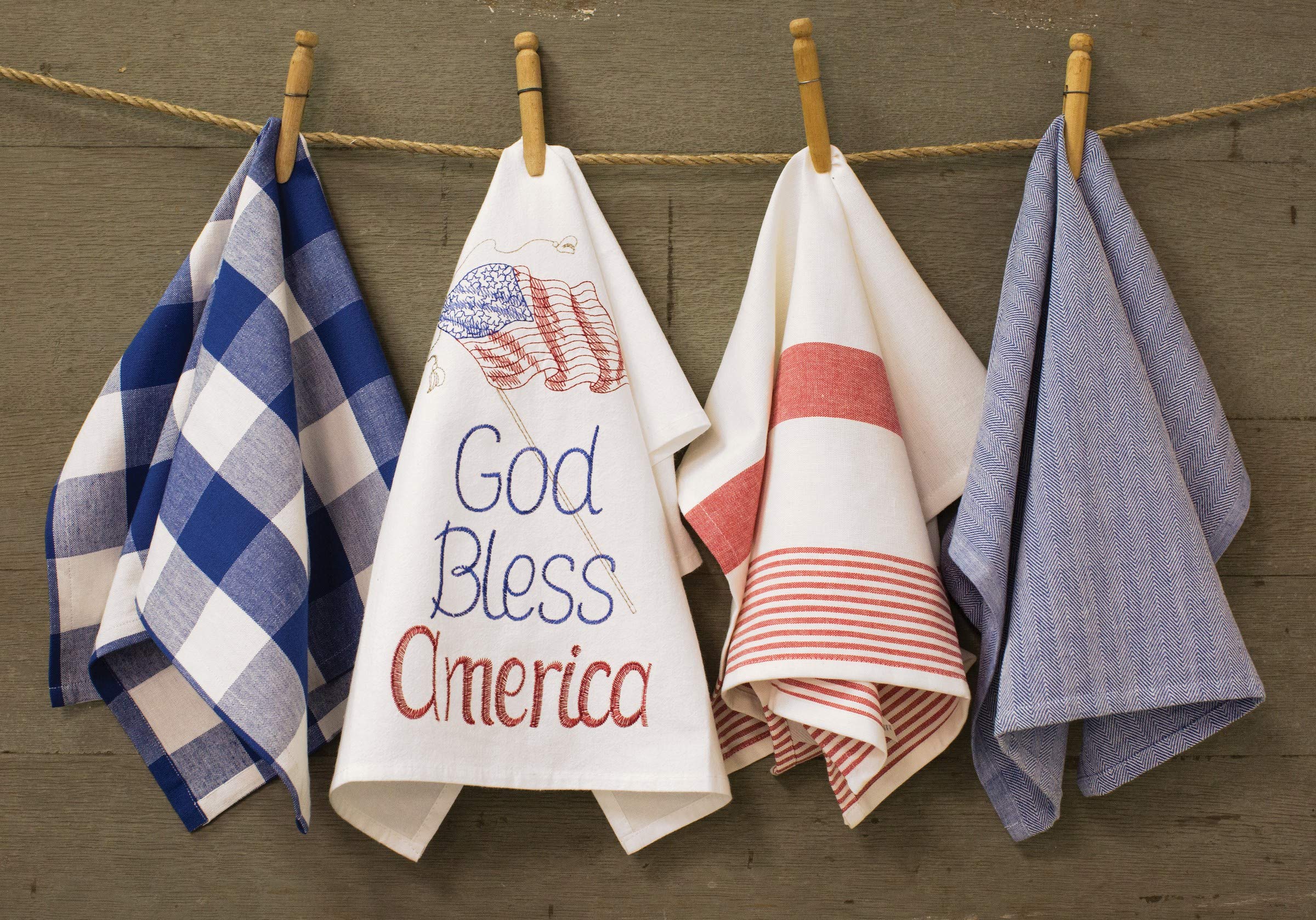C&F Home God Bless America Flour Sack Kitchen Patriotic Red White Blue American Fourth of July Memorial Labor Day Towel Decor Decoration U.S.A. Independence Day Memorial Day Americana 18" x 27" White
