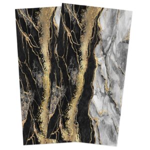 gehucoxee kitchen towels set of 2, ombre black grey marble absorbent dish towel microfiber hand dish cloths for drying reusable cleaning cloths 18x28in abstract gold crack art ink painting