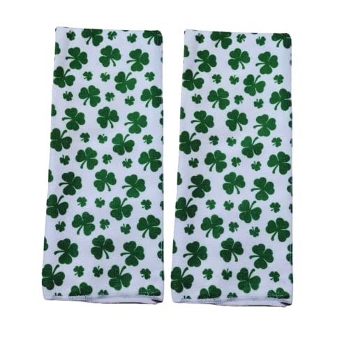 P2P St Patricks Day Kitchen Towels Set of 2, Decorative Dishcloths Tea Hand Dish Towel, Holiday Home Bathroom Decor Party Supplies Decorations (Green Shamrock)