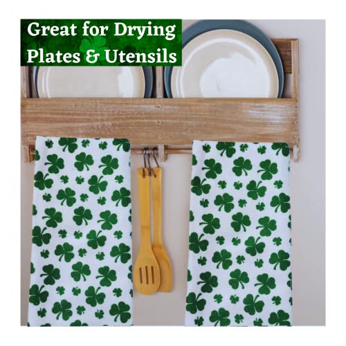 P2P St Patricks Day Kitchen Towels Set of 2, Decorative Dishcloths Tea Hand Dish Towel, Holiday Home Bathroom Decor Party Supplies Decorations (Green Shamrock)