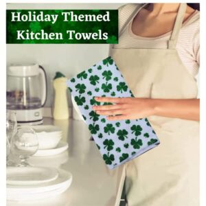 P2P St Patricks Day Kitchen Towels Set of 2, Decorative Dishcloths Tea Hand Dish Towel, Holiday Home Bathroom Decor Party Supplies Decorations (Green Shamrock)