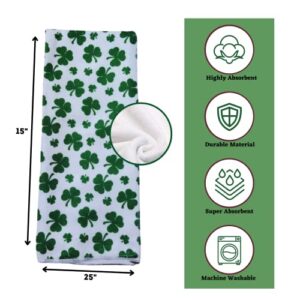 P2P St Patricks Day Kitchen Towels Set of 2, Decorative Dishcloths Tea Hand Dish Towel, Holiday Home Bathroom Decor Party Supplies Decorations (Green Shamrock)