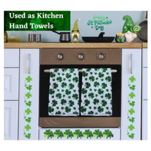 P2P St Patricks Day Kitchen Towels Set of 2, Decorative Dishcloths Tea Hand Dish Towel, Holiday Home Bathroom Decor Party Supplies Decorations (Green Shamrock)