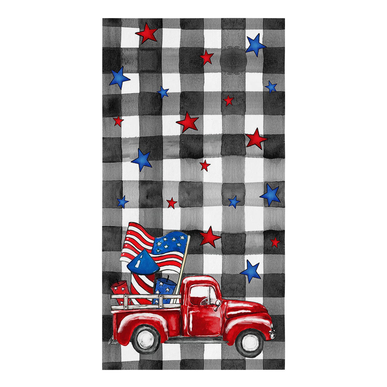 4th of July Kitchen Towels Set USA Flag Red Truck Decorative Hand Towel Black Buffalo Check Plaid Independence Day Dish Towel Dishcloths 3 Pack July 4th Dish Cloths for Home Cooking Baking