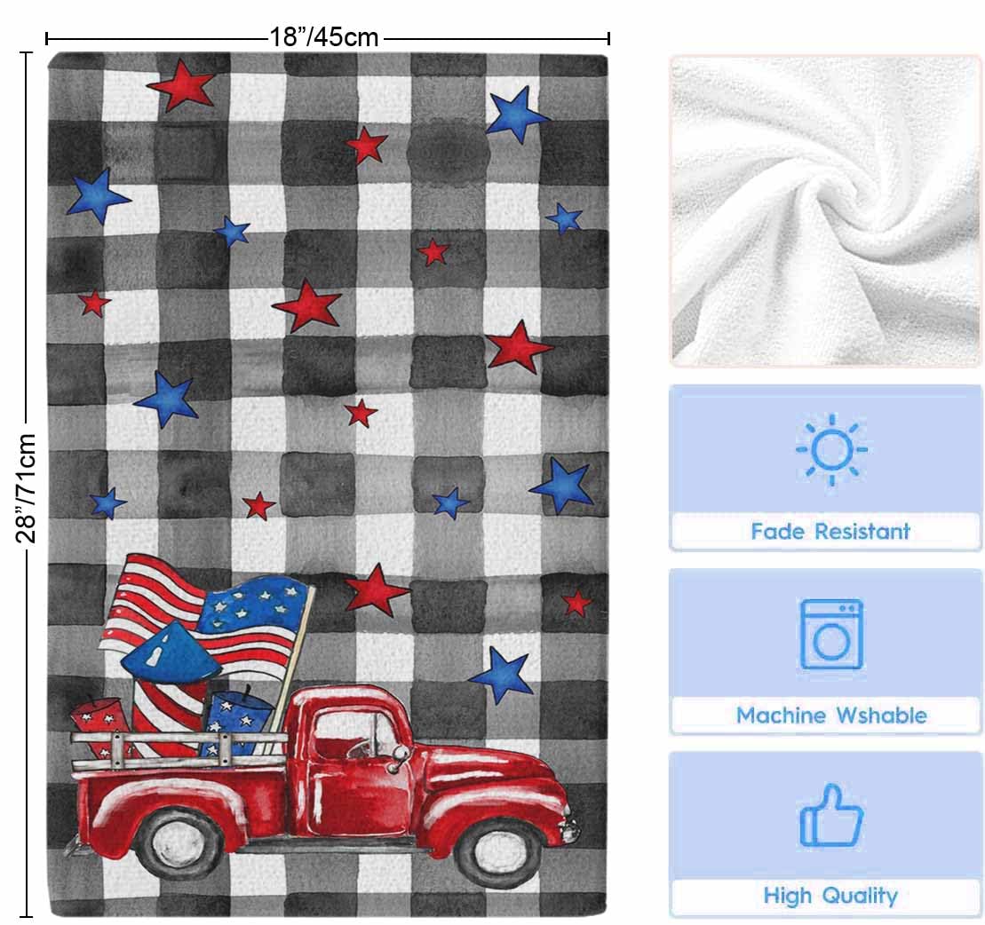 4th of July Kitchen Towels Set USA Flag Red Truck Decorative Hand Towel Black Buffalo Check Plaid Independence Day Dish Towel Dishcloths 3 Pack July 4th Dish Cloths for Home Cooking Baking