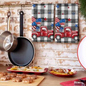 4th of July Kitchen Towels Set USA Flag Red Truck Decorative Hand Towel Black Buffalo Check Plaid Independence Day Dish Towel Dishcloths 3 Pack July 4th Dish Cloths for Home Cooking Baking