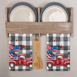 4th of July Kitchen Towels Set USA Flag Red Truck Decorative Hand Towel Black Buffalo Check Plaid Independence Day Dish Towel Dishcloths 3 Pack July 4th Dish Cloths for Home Cooking Baking